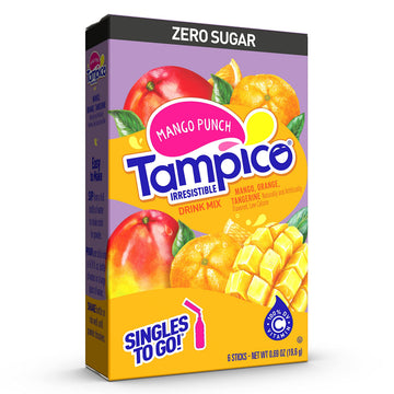 Tampico Mango Punch Drink Mix Packets, Zero Sugar, Low Calorie, 100% DV Vitamin C, 6 Count