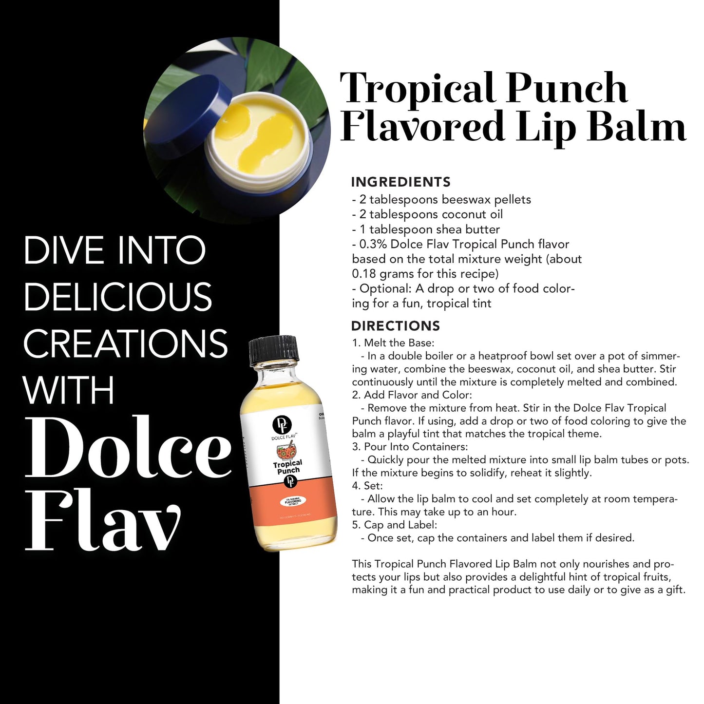 Dolce Flav Tropical Punch Extract - 2 Ounce Oil-Soluble Multipurpose Flavoring Ideal For Candy Making, Baking, Lip Balm, And Ice