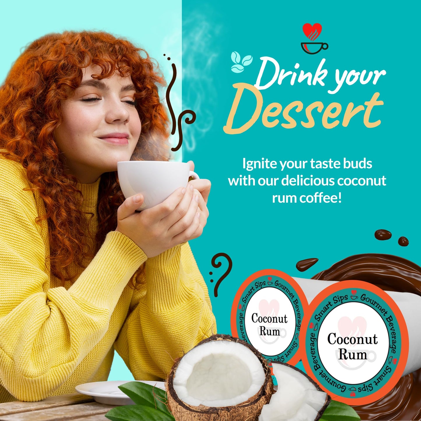 Smart Sips Coffee Coconut spirit-inspired flavor Flavored Coffee Pods, Medium Roast, 24 Count for Keurig K-Cup malt-inspired