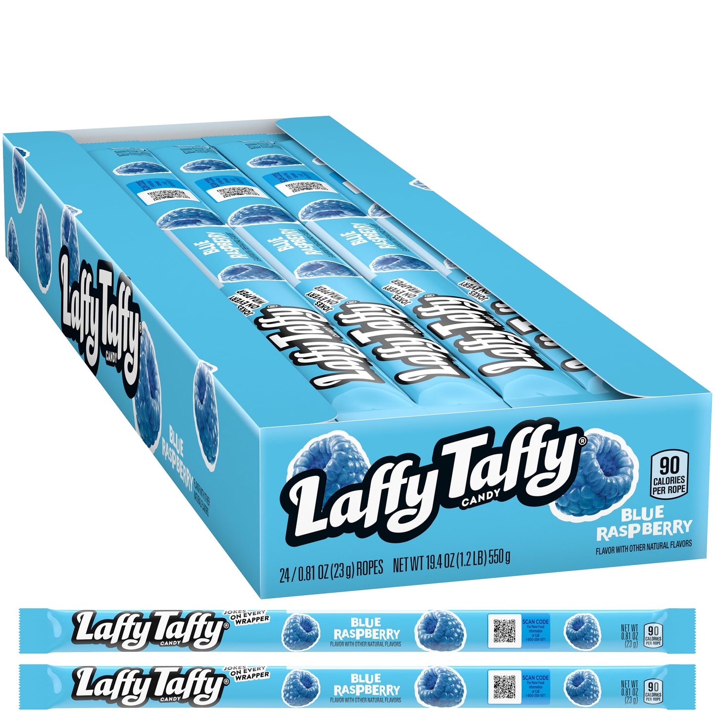 Blue Raspberry Taffy Rope Candy, 24 Pack, Taffy Candy, Individually Wrapped, 0.81 Ounce Ropes
