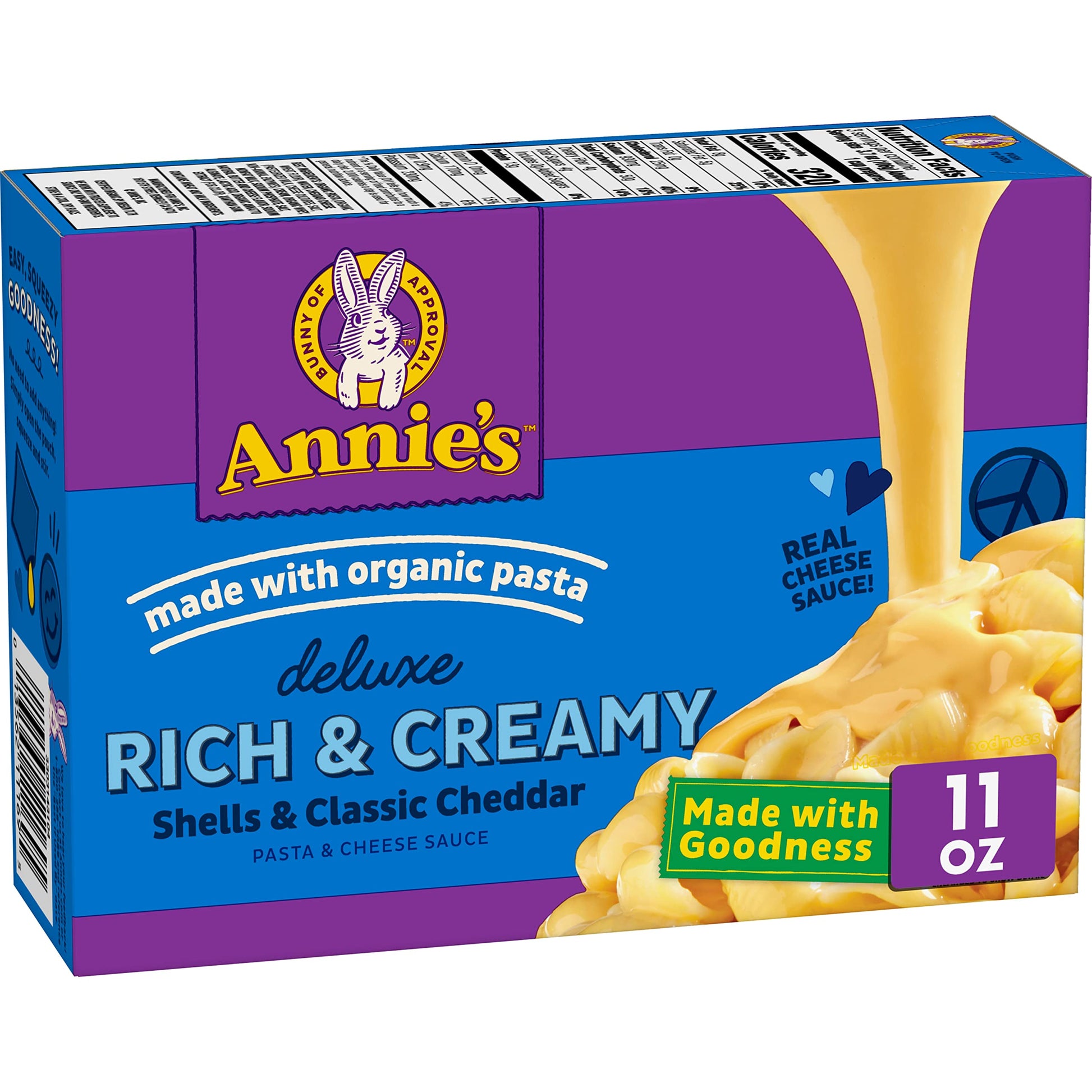 Annie'S Homegrown Real Classic Cheddar Shells Deluxe Rich & Creamy Macaroni & Cheese With Organic Pasta, Kids Mac & Cheese Dinner, 11.3 Oz (Pack Of 12)