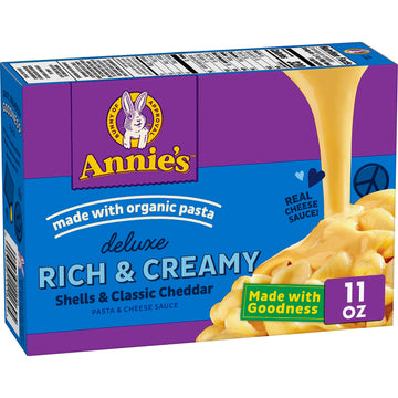 Annie'S Homegrown Real Classic Cheddar Shells Deluxe Rich & Creamy Macaroni & Cheese With Organic Pasta, Kids Mac & Cheese Dinner, 11.3 Oz (Pack Of 12)