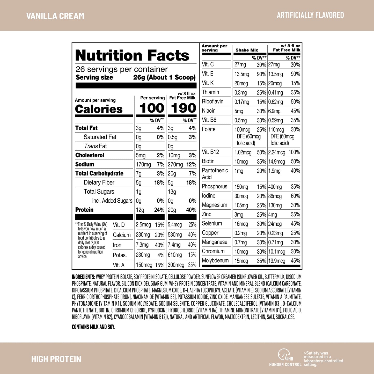 SlimFast High Protein Meal Replacement Powder, Vanilla Cream, 23.84 oz, 26 Servings, Gluten Free, Model HU-XI-201