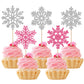 YCTHUNFISH 30 Pack Snowflake Cupcake Toppers, Glitter Paper Decorations, Winter Theme, Pink