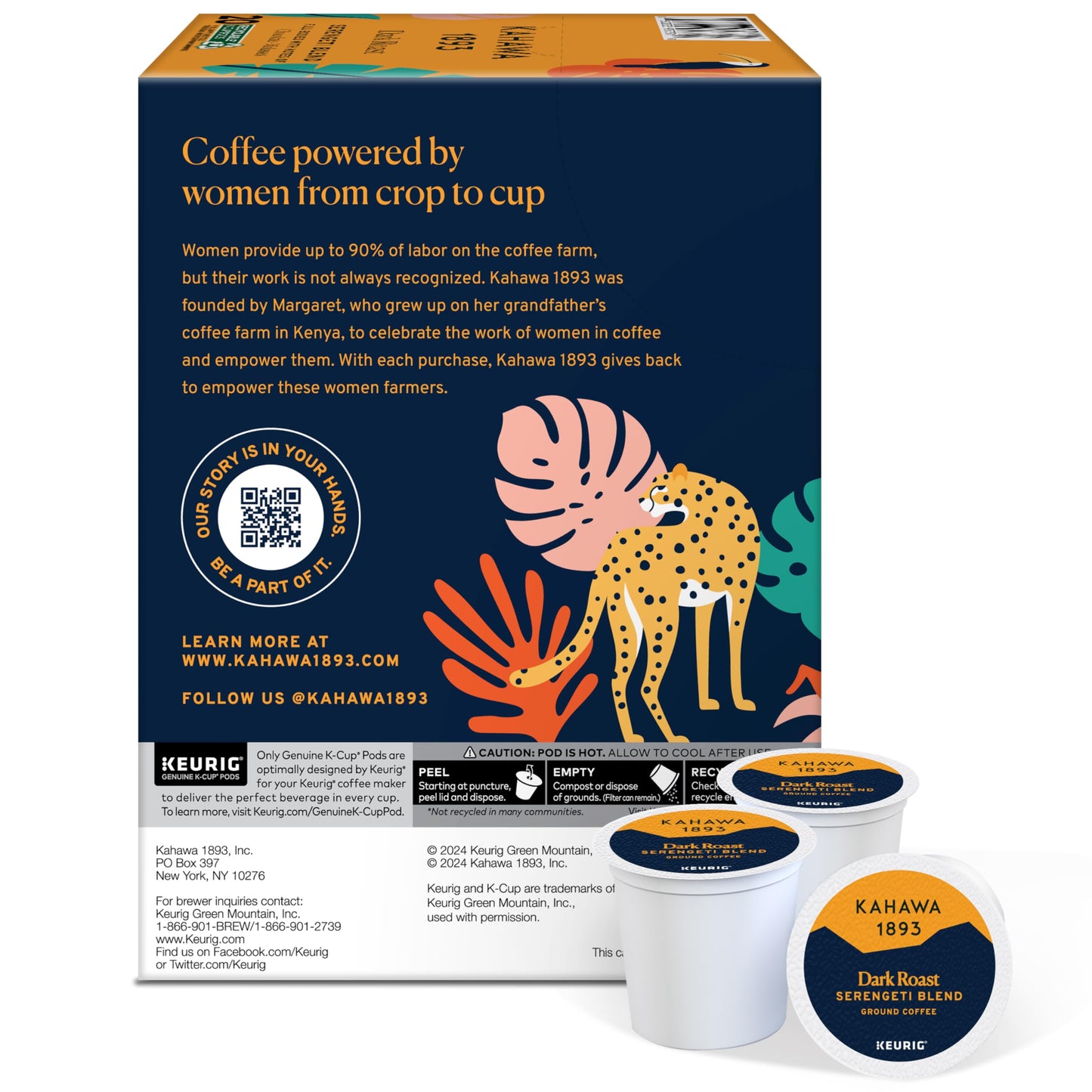 KAHAWA 1893 Dark Roast Coffee K-Cup Pods, Serengeti Blend, Low Acid, High Antioxidants, 20 Count