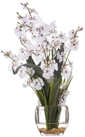 Nearly Natural Dancing Lady Orchid Silk Flower Arrangement, White, Model 1119-WH, Polyester and Glass Material