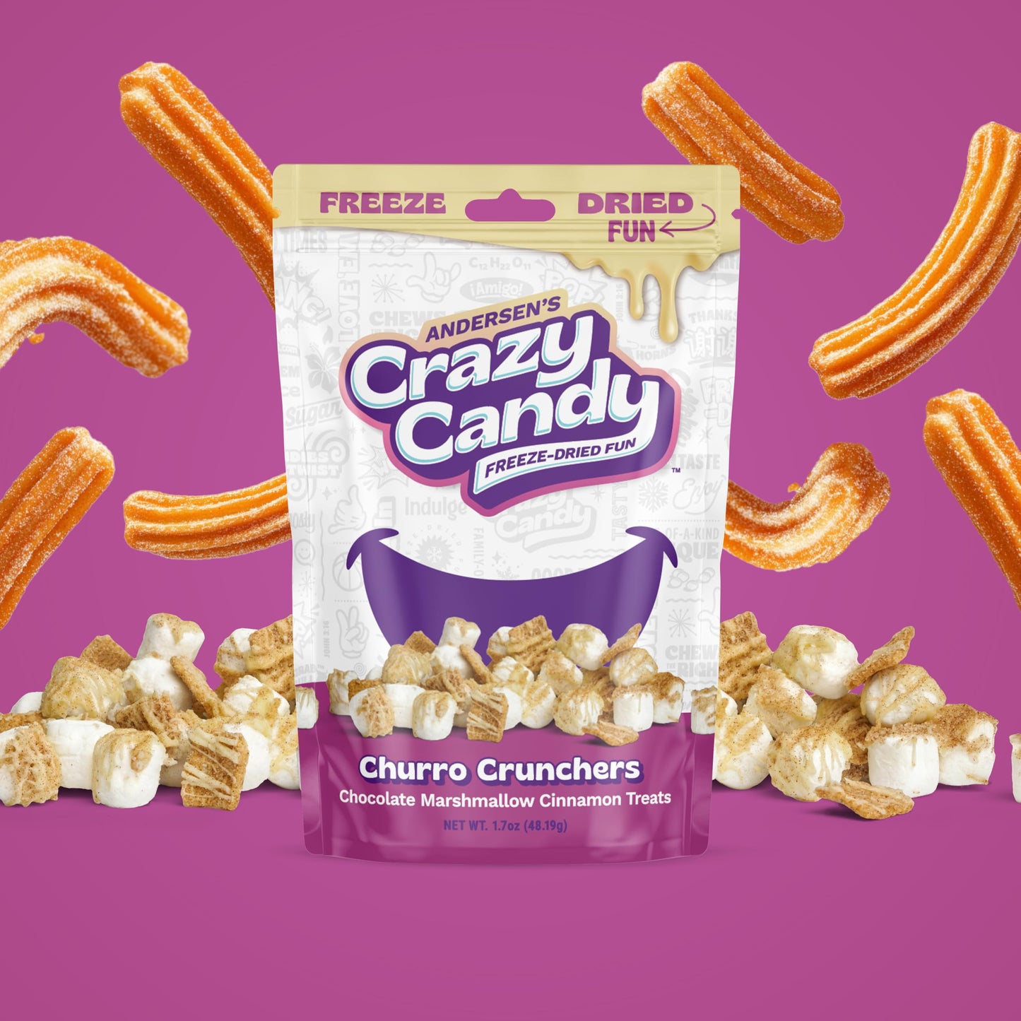 ANDERSENS Crazy Candy Freeze Dried Candy - Churro Crunchers, Fun Snack Treat