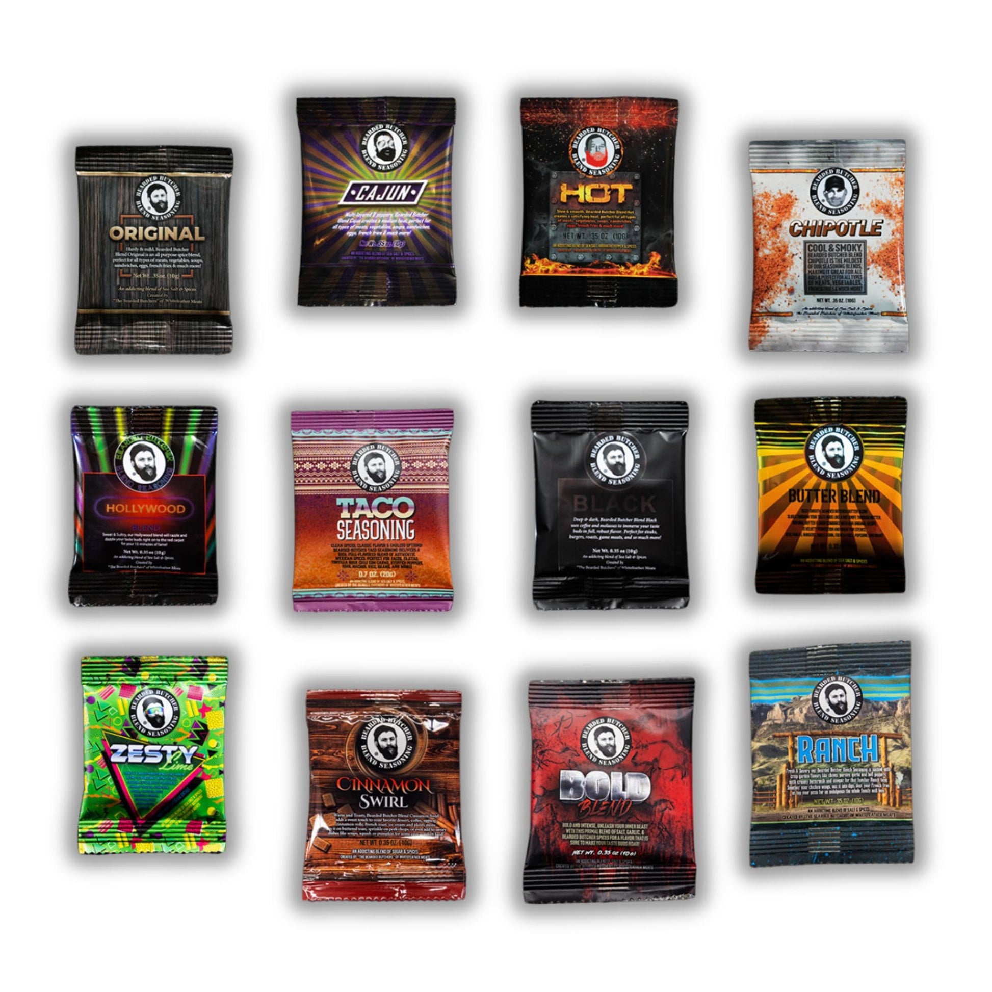 Bearded Butchers Blend 12-Pack Travel Size Seasoning Sampler, 10-20g - Great Gift Idea! Includes All Bearded Butchers Flavors Sa