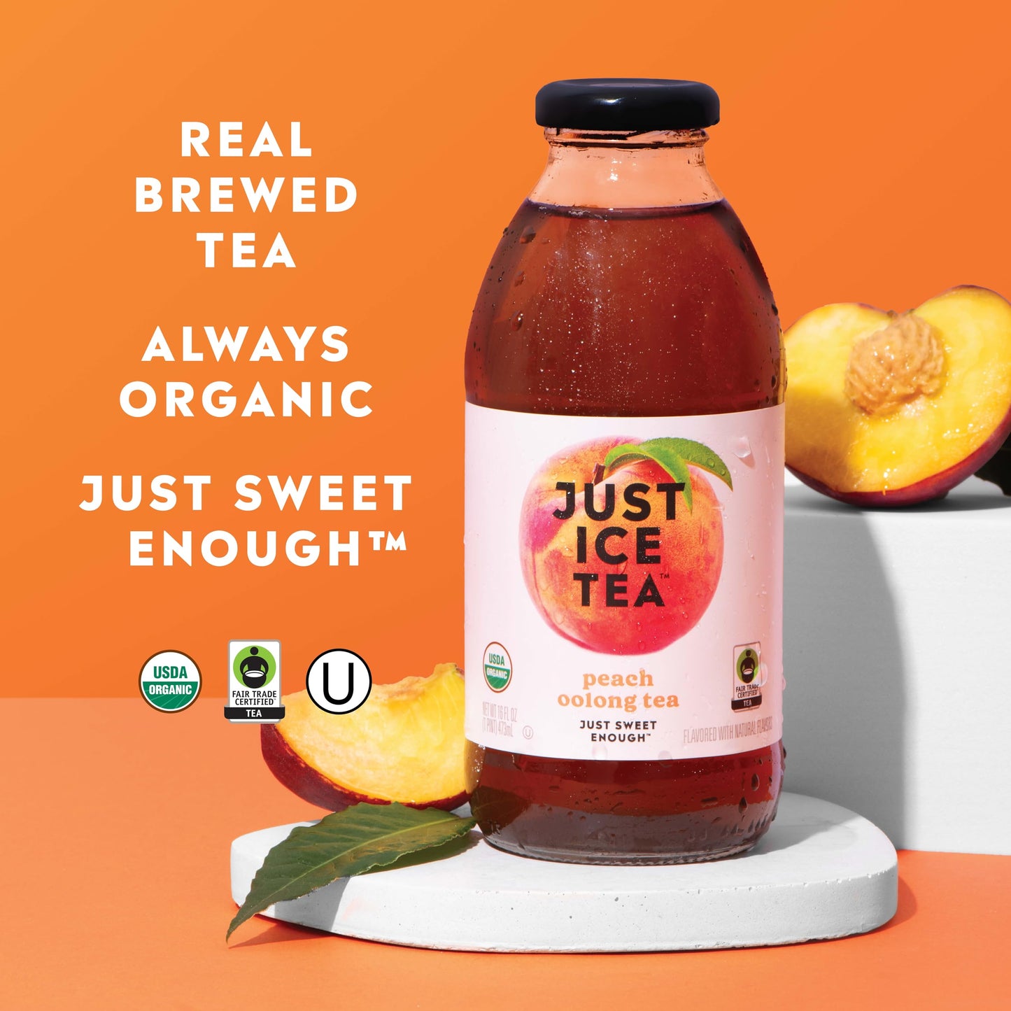 Just Ice Tea Organic Iced Tea, 16 Fl Oz Glass Bottles (Peach Oolong Tea, Pack Of 12)
