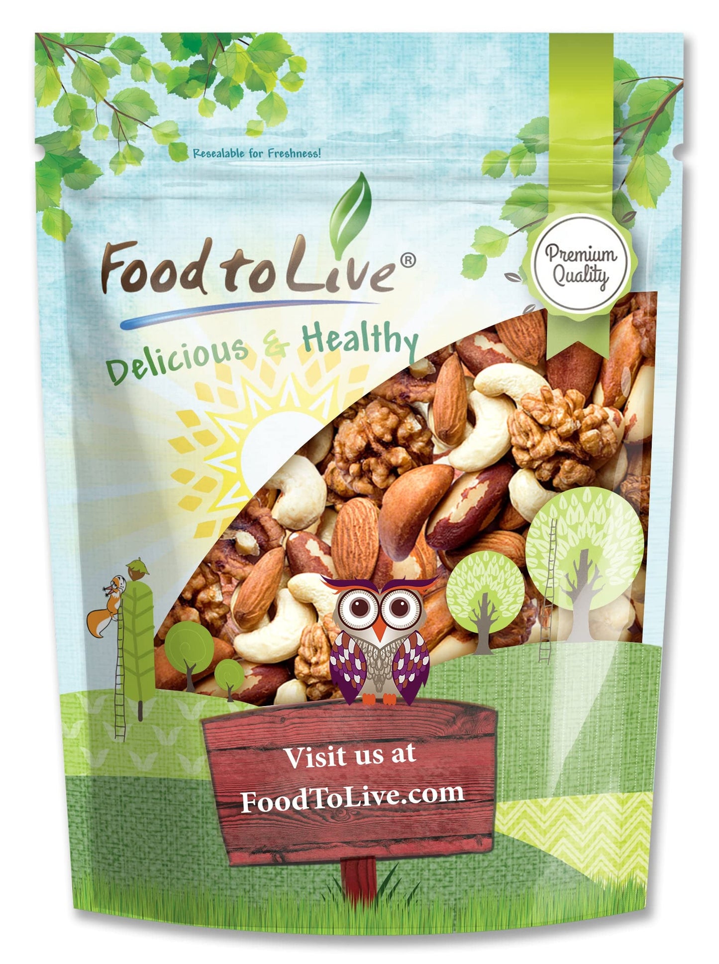 Food to Live - Mixed Raw Nuts, 1 Pound Cashews, Brazil Nuts, Walnuts, Almonds, Unsalted, Raw, Kosher, Vegan, Bulk