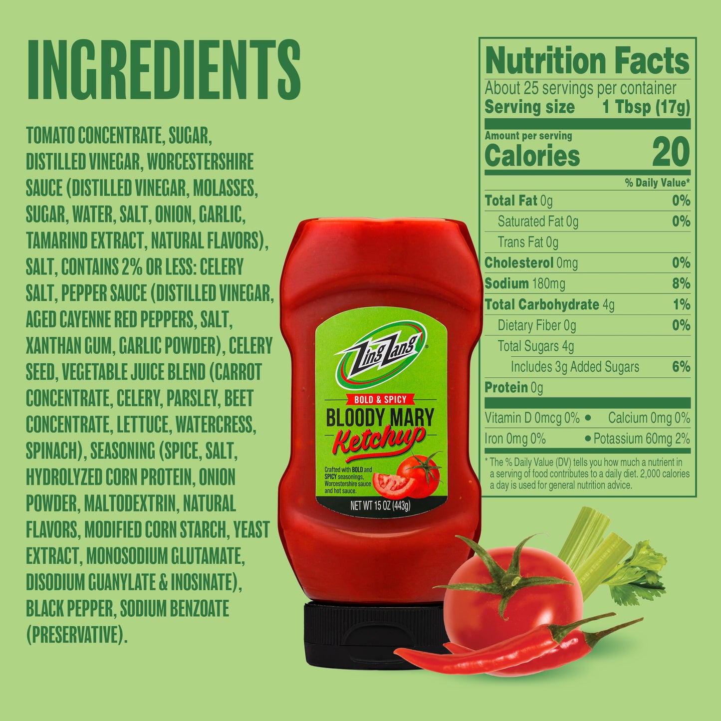 Zing Zang Bloody Mary Ketchup, Spicy Tomato Ketchup, 15 Oz Bottle, Medium Size