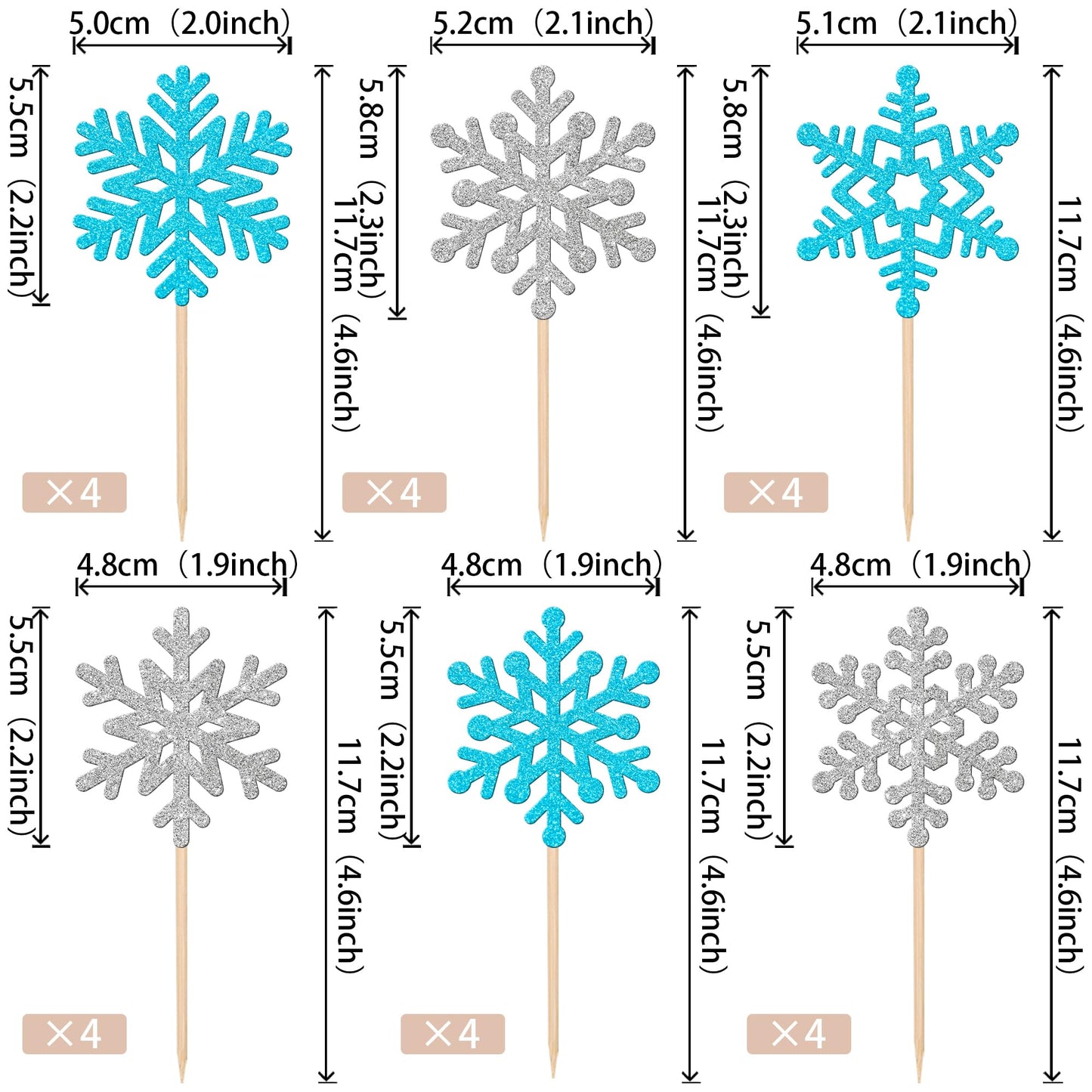 ZHUOWEISM 24 PCS Snowflake Cupcake Toppers Paper Winter Theme Decorations Silver Blue