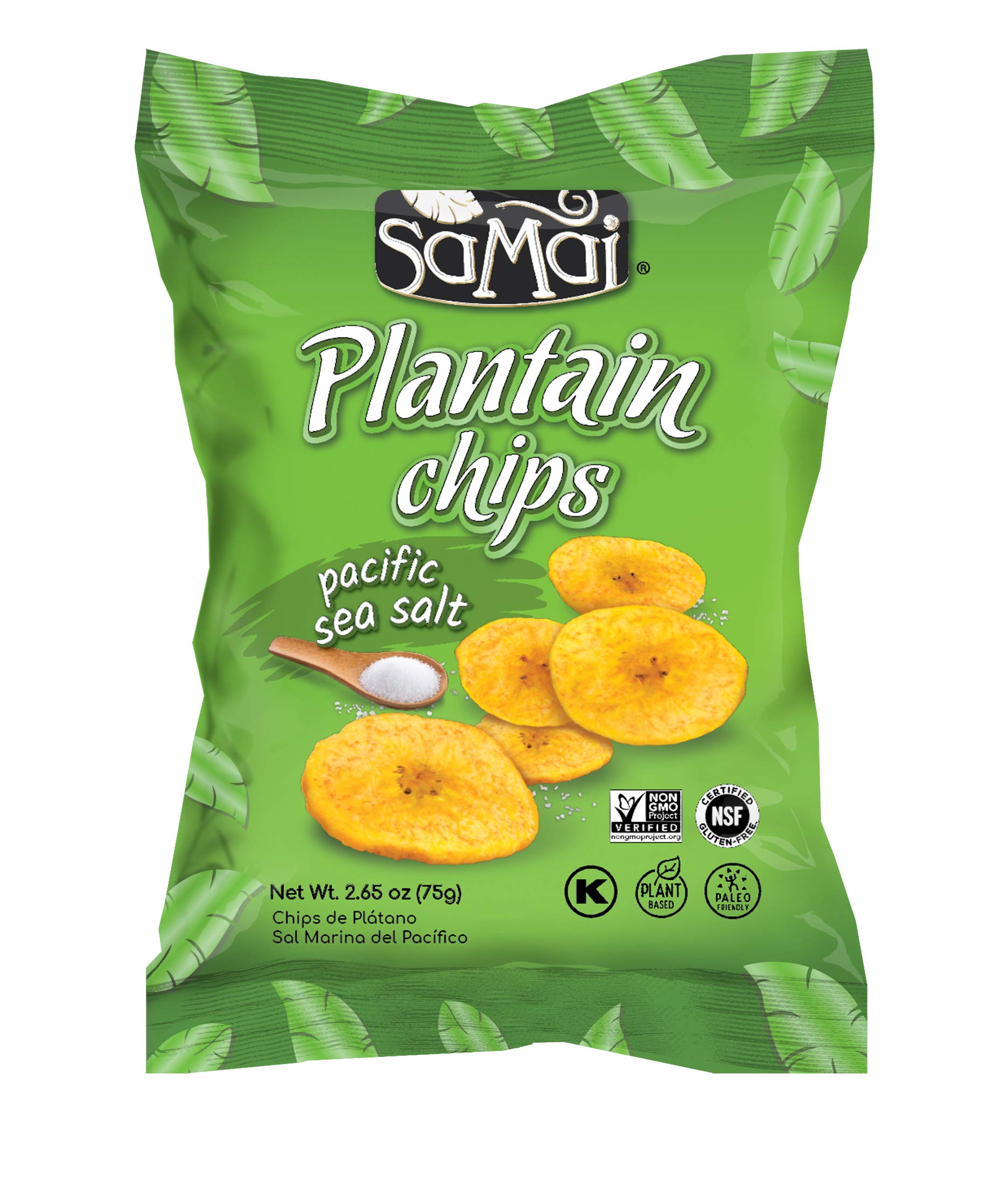 Samai Pacific Sea Salt Plantain Chips - Gluten Free, All Natural, NON-GMO - 2.65oz (Pack of 15)