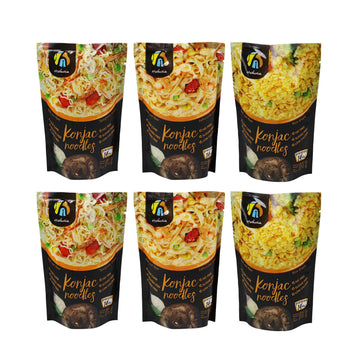 Hethstia Shirataki Noodle Low-Carb Pasta Variety Pack- Spaghetti, Fettuccine and Rice, Low Calorie Konjac Noodles Sugar Free, Gl