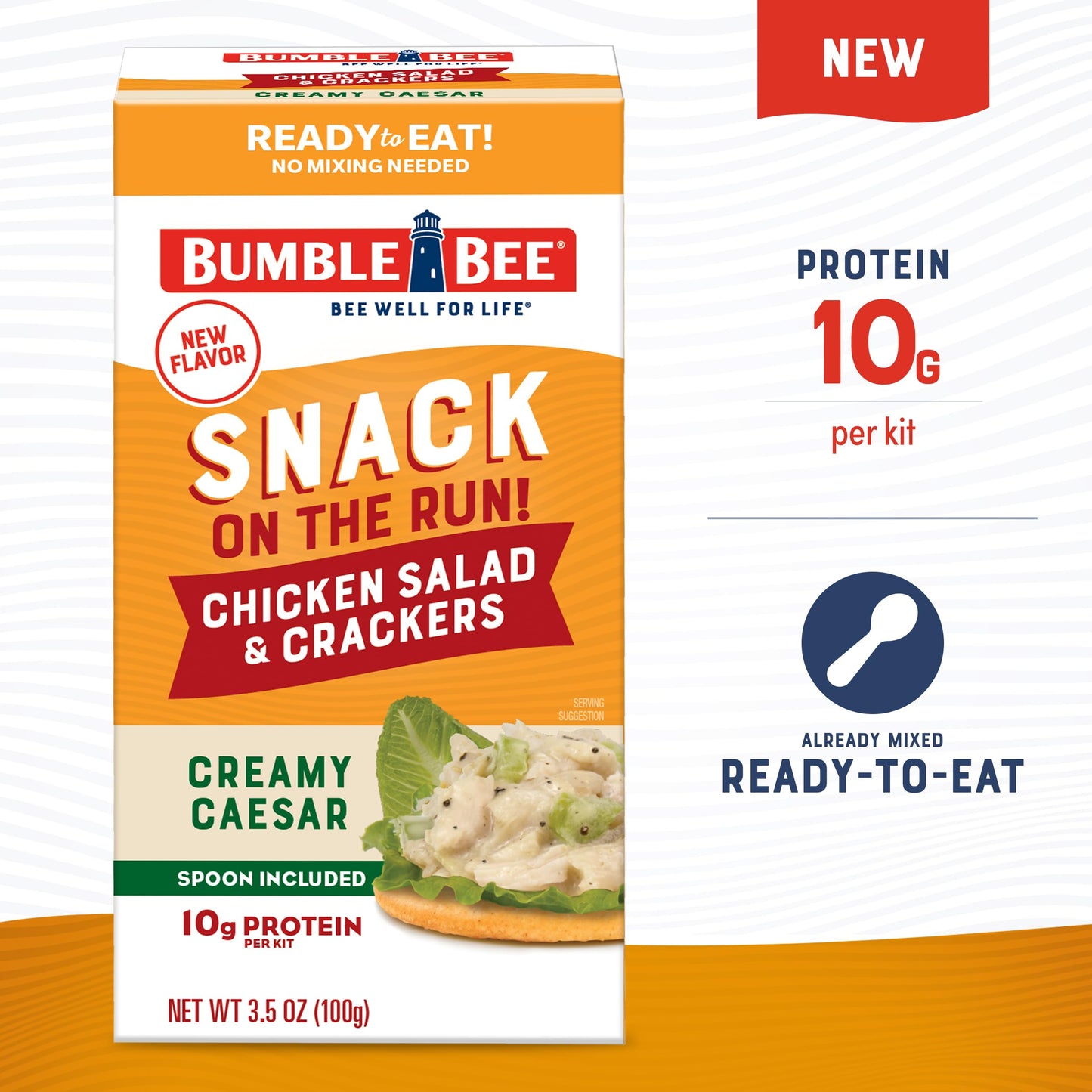 Bumble Bee Snack On The Run Creamy Caesar Chicken Salad with Crackers Kit (Pack of 12) - Ready to Eat Protein Snack Pack - 10g P