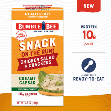 Bumble Bee Snack On The Run Creamy Caesar Chicken Salad with Crackers Kit (Pack of 12) - Ready to Eat Protein Snack Pack - 10g P