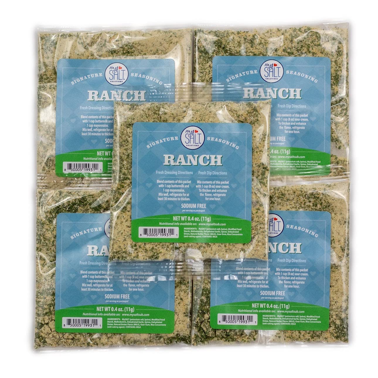 Mysalt Ranch Dressing Mix – 5 Pack – Sodium-Free Seasoning – Restaurant-Style Ranch Flavor For Low-Sodium Homemade Dip Or Dressing
