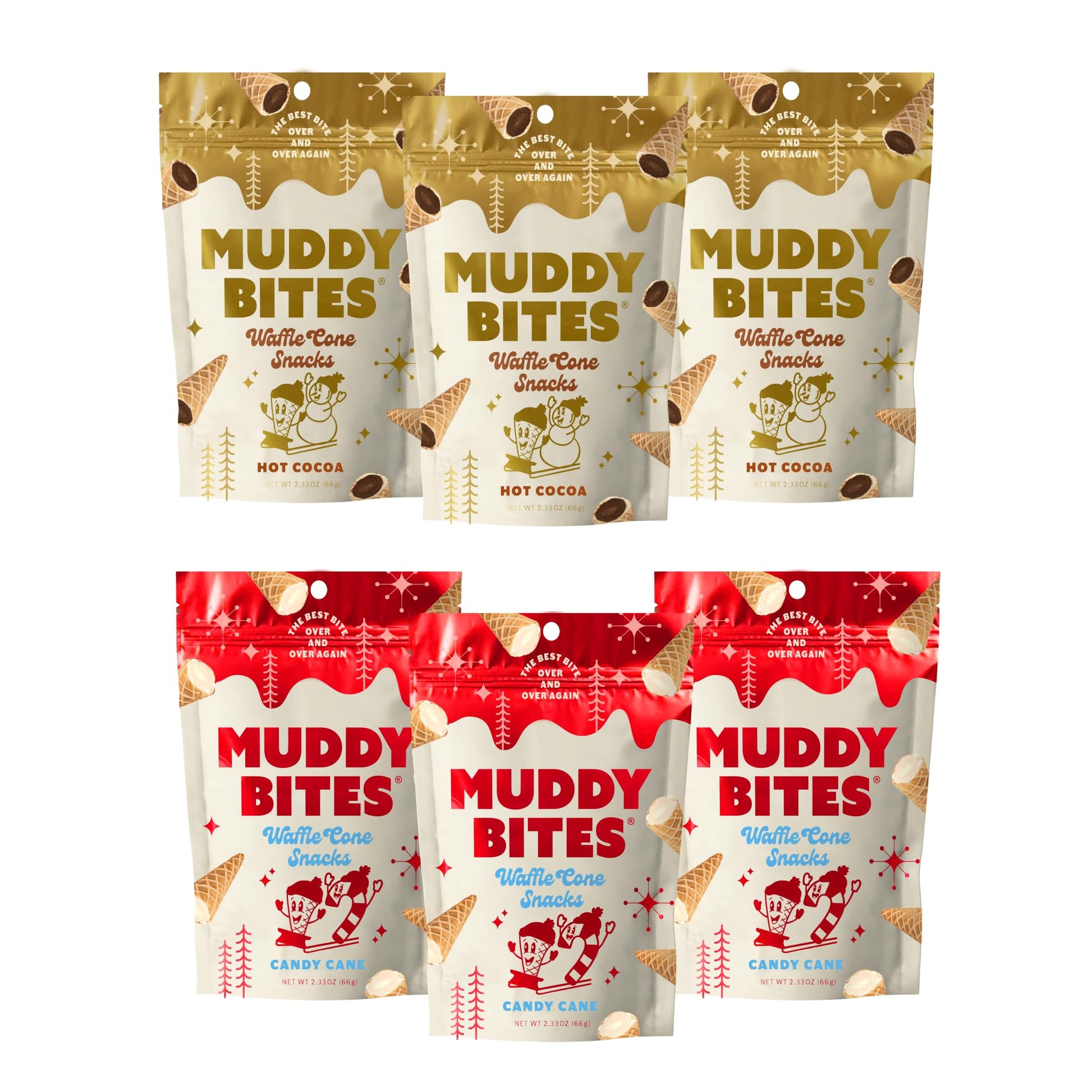 Muddy Bites Waffle Cone Snacks Bite Sized Chocolate Filled Waffle Cones for Snack or Dessert, Hot Cocoa & Candy Cane, Made with 