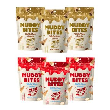 Muddy Bites Waffle Cone Snacks Bite Sized Chocolate Filled Waffle Cones for Snack or Dessert, Hot Cocoa & Candy Cane, Made with 