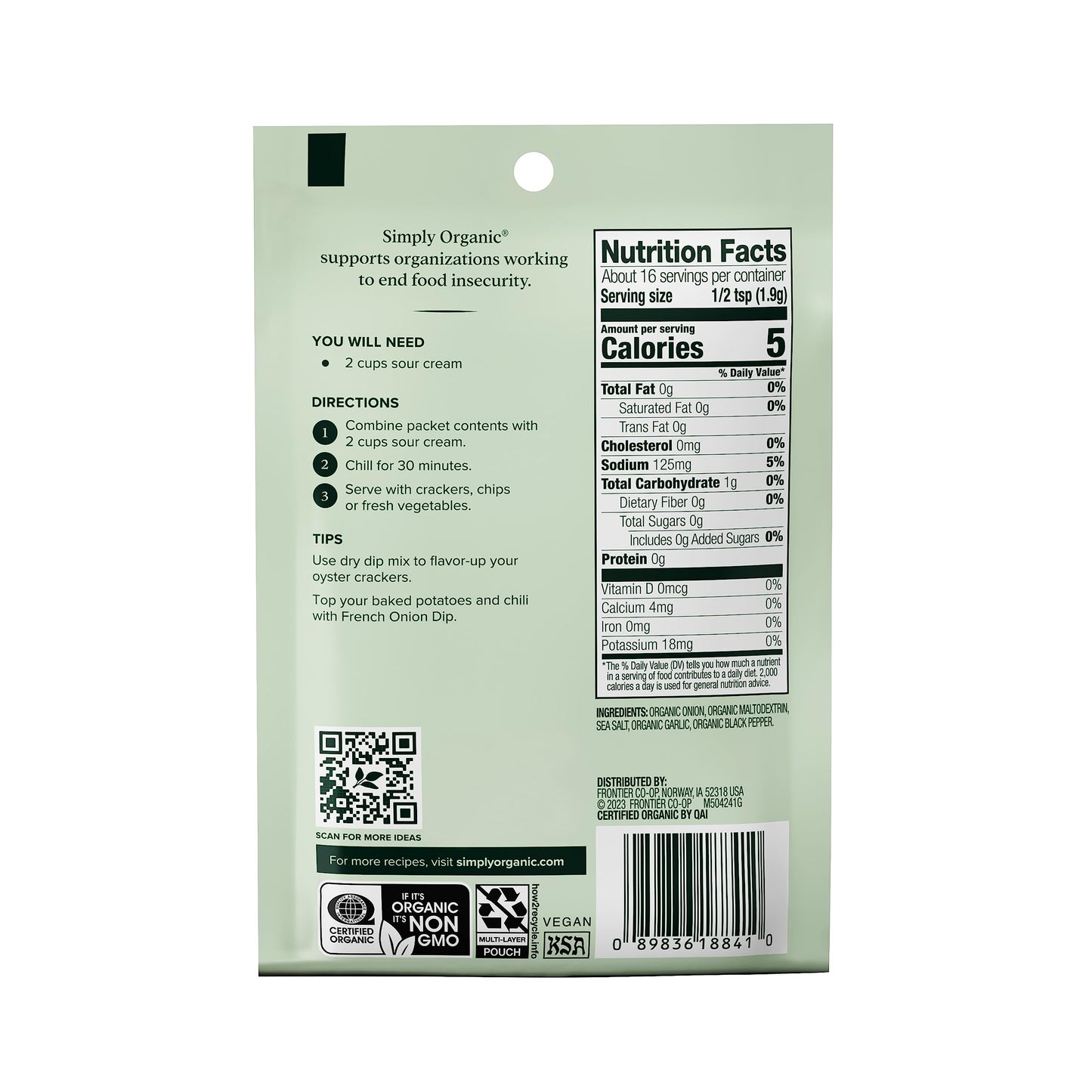 Simply Organic French Onion Dip, Certified Organic, Gluten-Free | 1.1 oz | Pack of 2