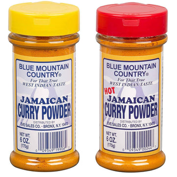 Blue Mountain Country Jamaican Curry Powder & Hot Jamaican Curry Powder Duo Pack - 6 Oz | Authentic West Indian Spices For Meat  Seafood  Vegetables & More