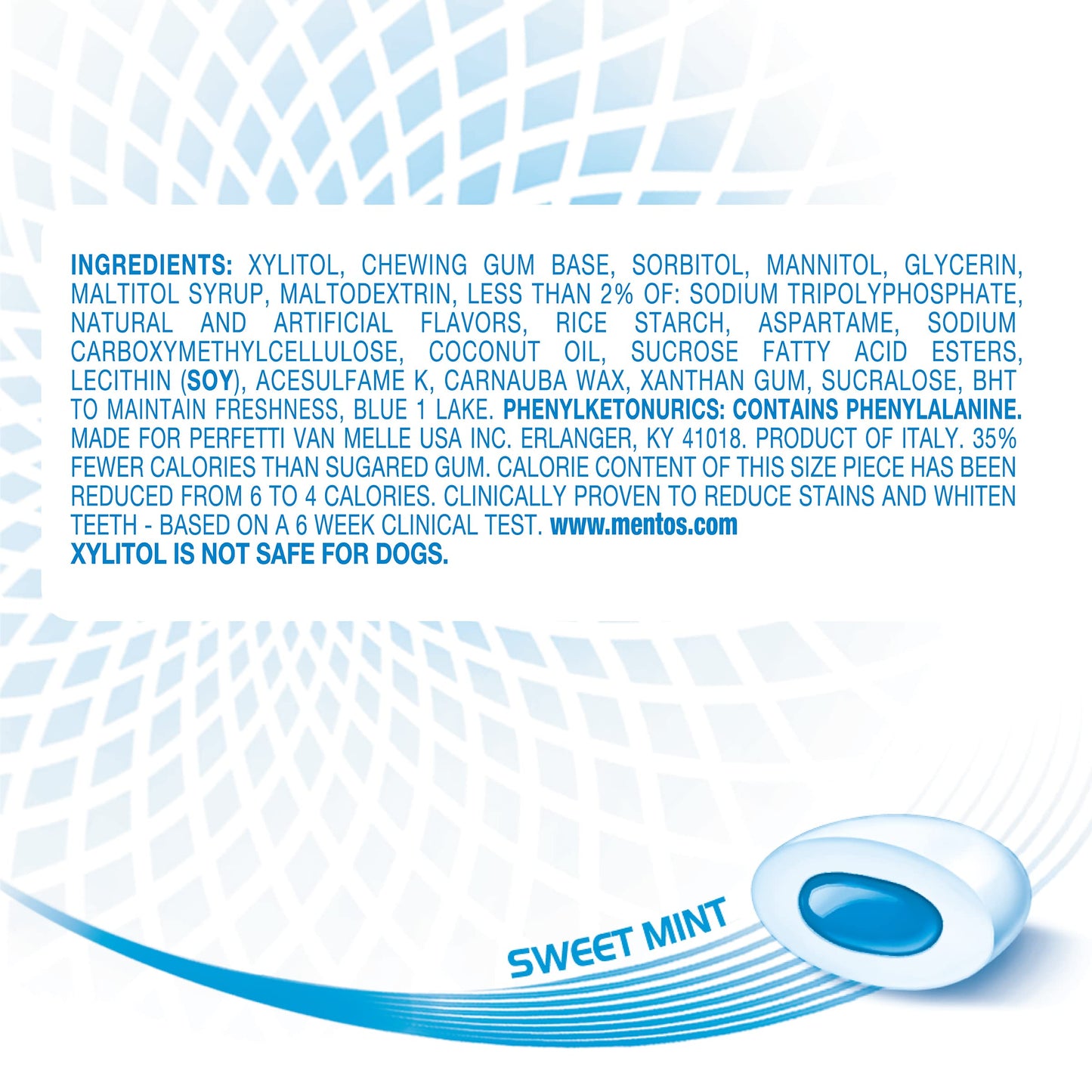 Mentos Pure White Sugar-Free Chewing Gum With Xylitol, Sweet Mint, 15 Piece Bottle (Bulk Pack Of 10)