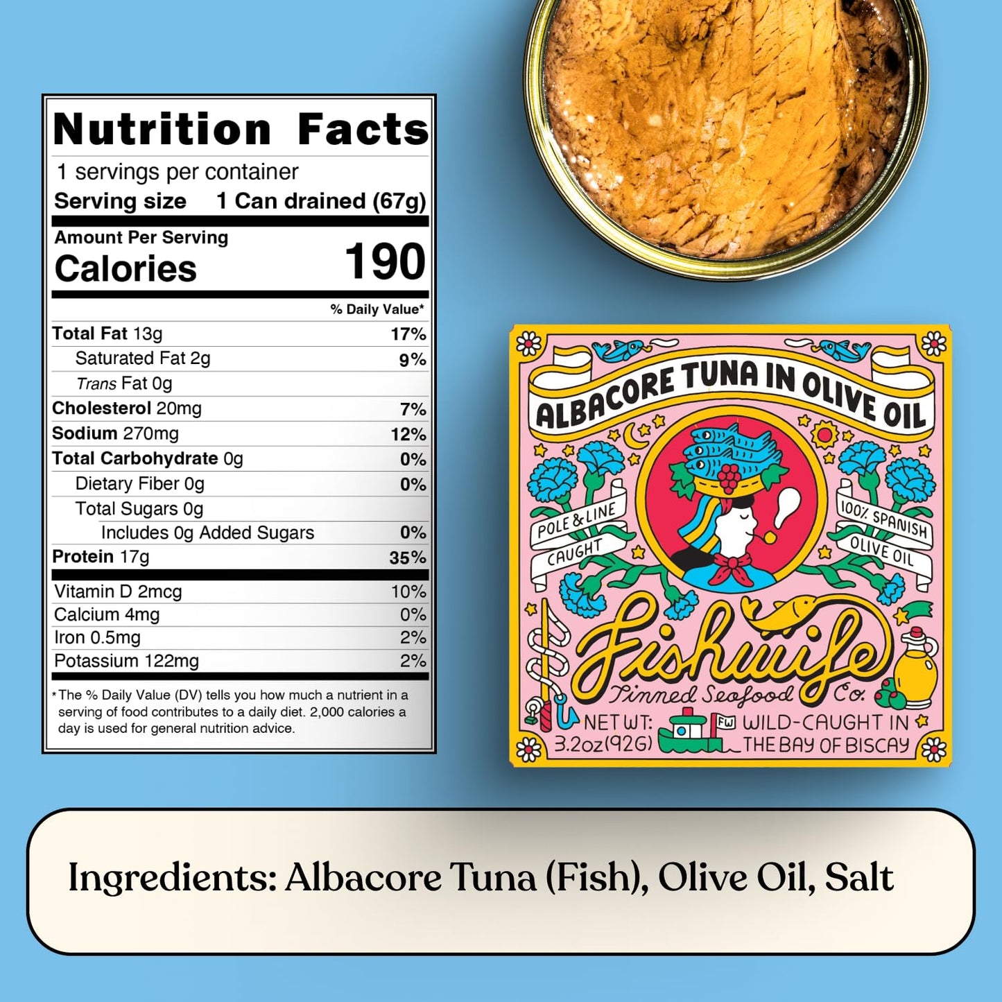Fishwife Albacore Tuna In Olive Oil 3-Pack (3.2 Ounce) | Wild-Caught & Hand-Packed With Spanish Olive Oil And Salt | Msc-Certifi