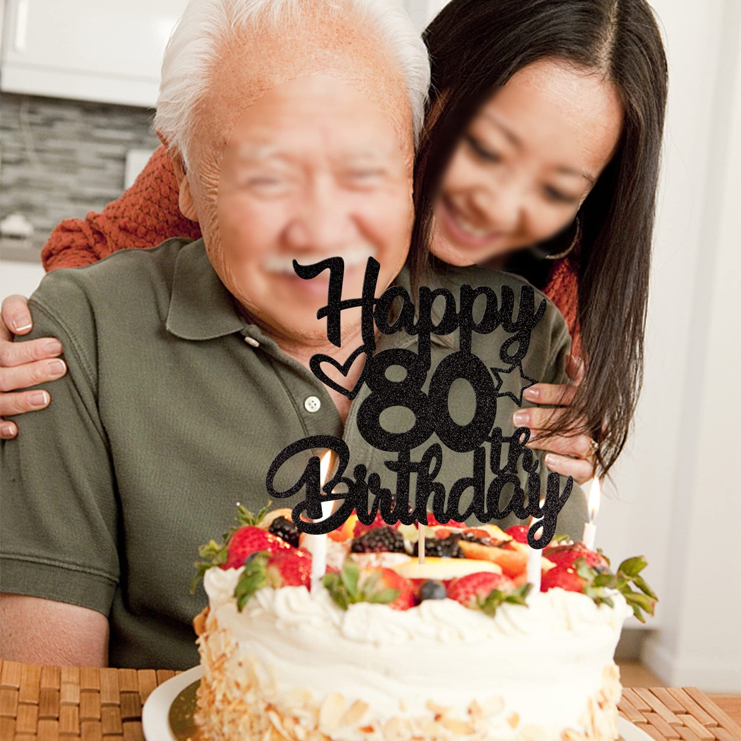 1 Pack Happy 80Th Birthday Cake Topper Glitter Heart Star 80 Fabulous Cake Pick Birthday Sign Cake Decorations For 80Th Birthday