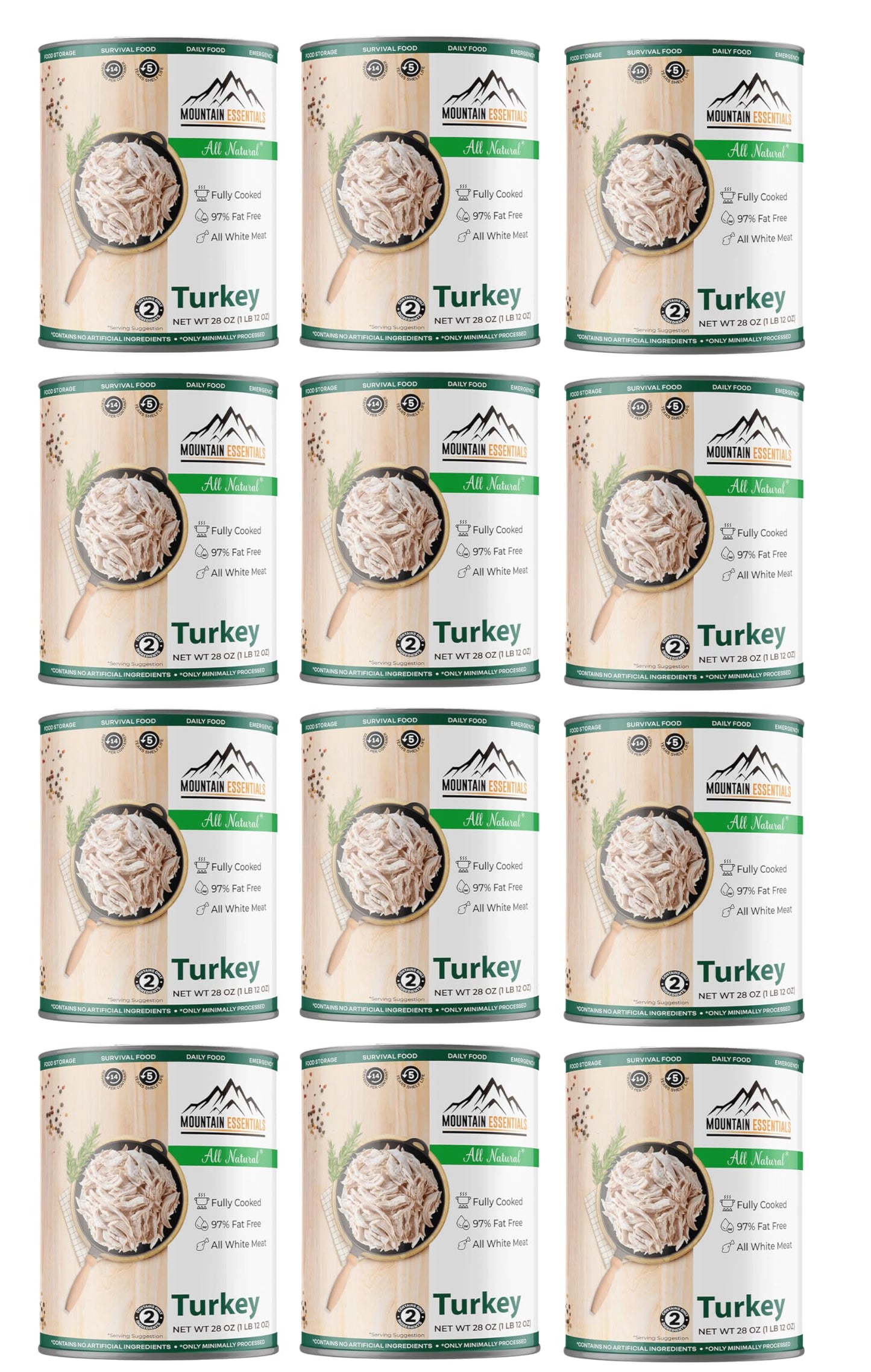 MOUNTAIN ESSENTIALS Canned Turkey – Fully Cooked White Meat – Pack of 12 – 28 Oz Each – 5-Year Shelf Life – Made in USA