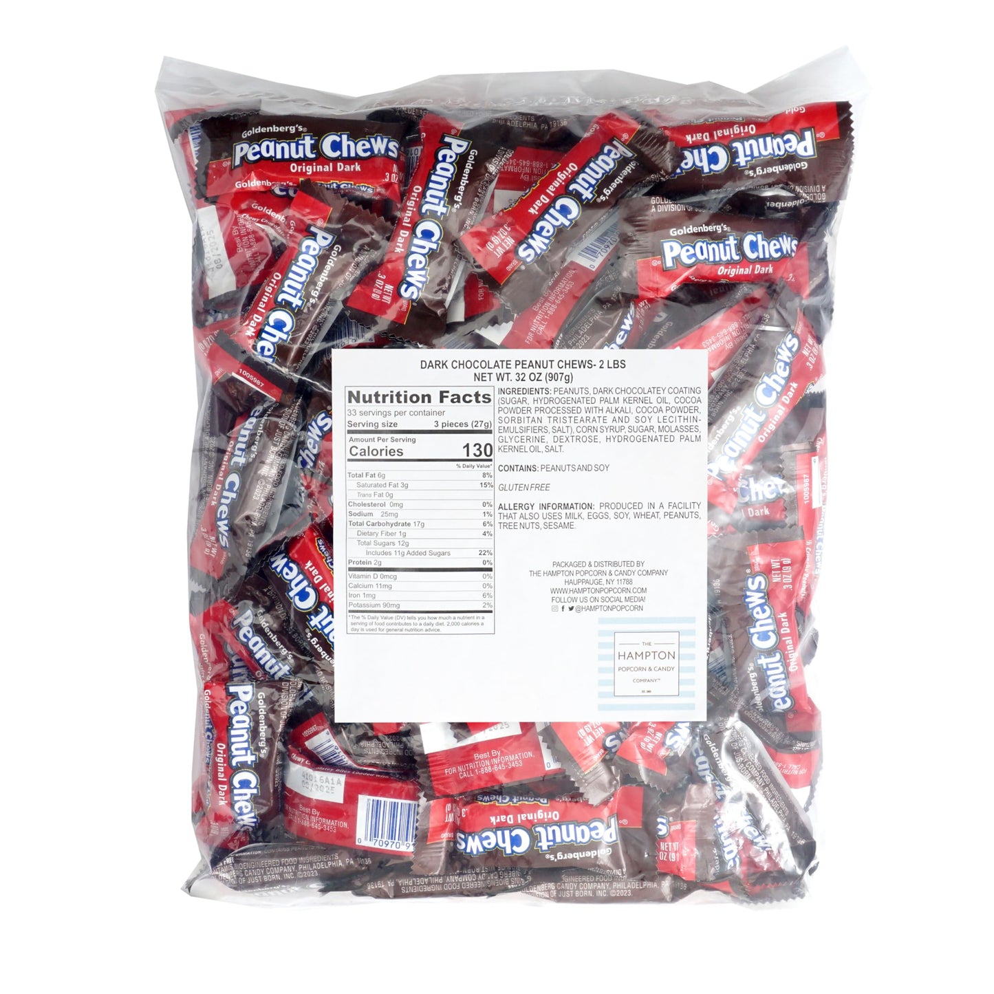 Peanut Chews Original Dark, 2 Pound Bulk Bag, Individually Wrapped Chocolate Candy