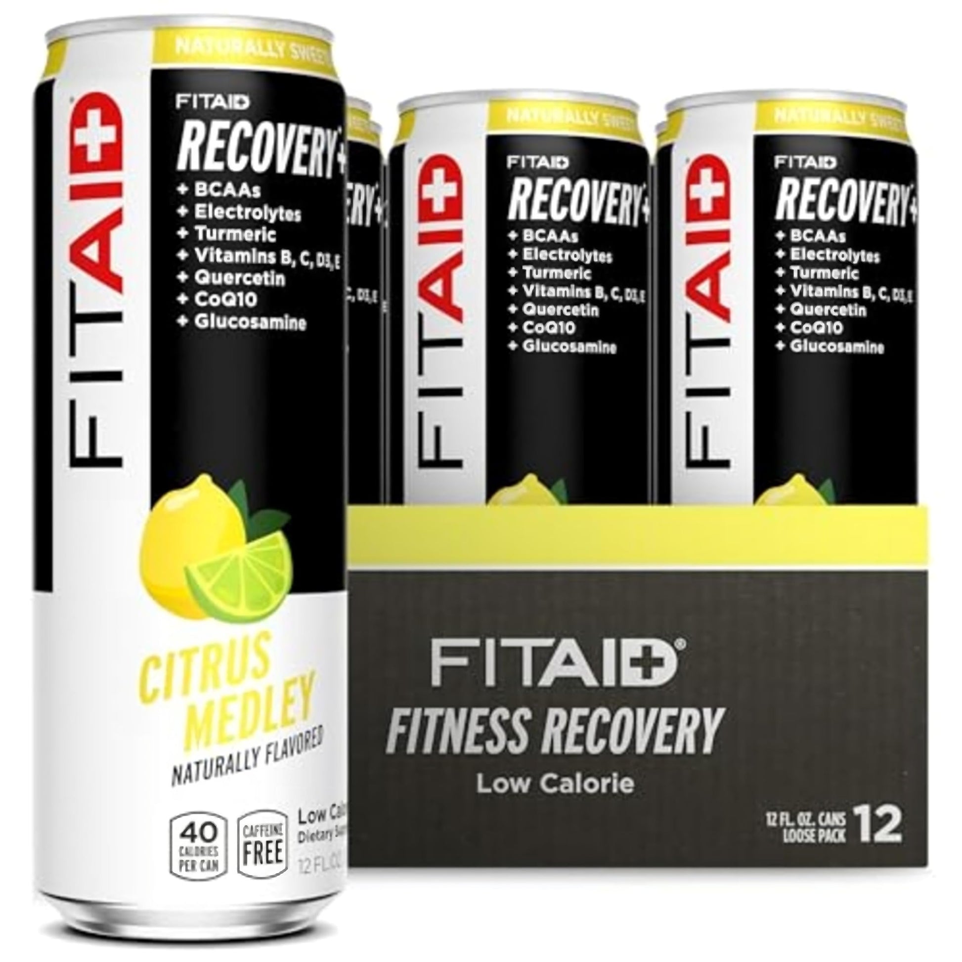 LIFEAID FITAID Recovery Blend, BCAAs, Electrolytes, Green Tea, 12 Fl Oz, Pack of 12, Vegan, Gluten-Free, No Sucralose