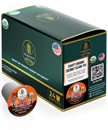 Coconut Rooibos Tea Pods for Keurig - Organic Ginger Tea, Rooibos, Cinnamon, Cardamom, Coconut by Coconut Island Teavity (24 Tea
