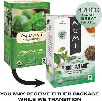 Numi 10104 Organic Teas And Teasans, 1.4Oz, Moroccan Mint, 18/Box