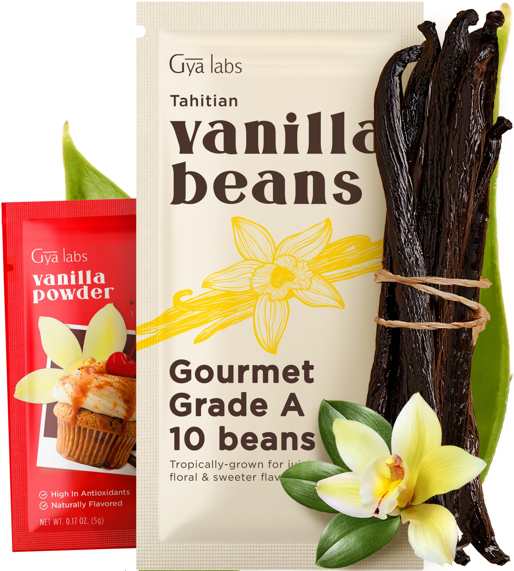 Gya Labs Tahitian Vanilla Beans - Grade A, 5-7 Inches Long, 1.2 Ounce Pack