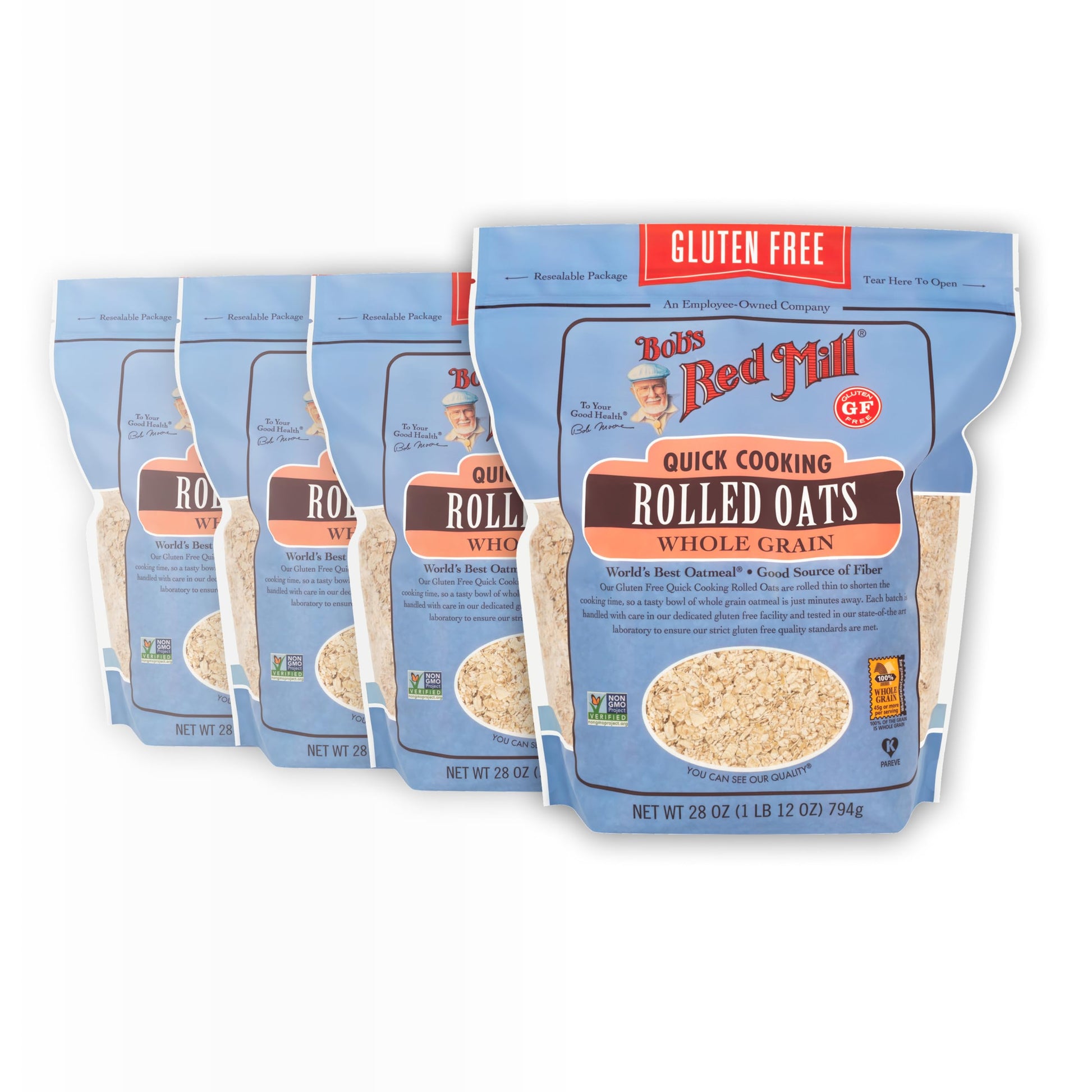 Bob s Red Mill Gluten Free Quick Cooking Rolled Oats  28oz (Pack of 4) - Non GMO  Whole Grain  Vegan  Kosher