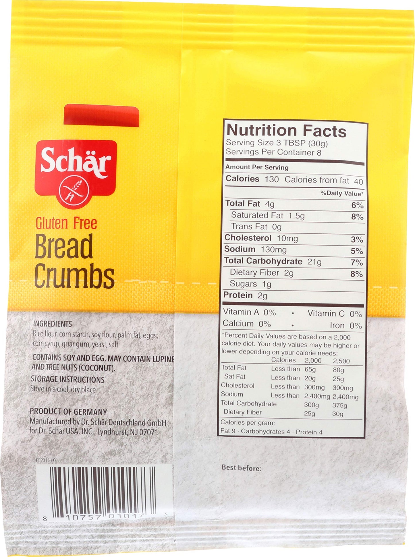 Schar - Bread Crumbs - Certified Gluten Free - No GMO's, Wheat, Lactose or Perservatives - (8.8 oz) 6 Pack