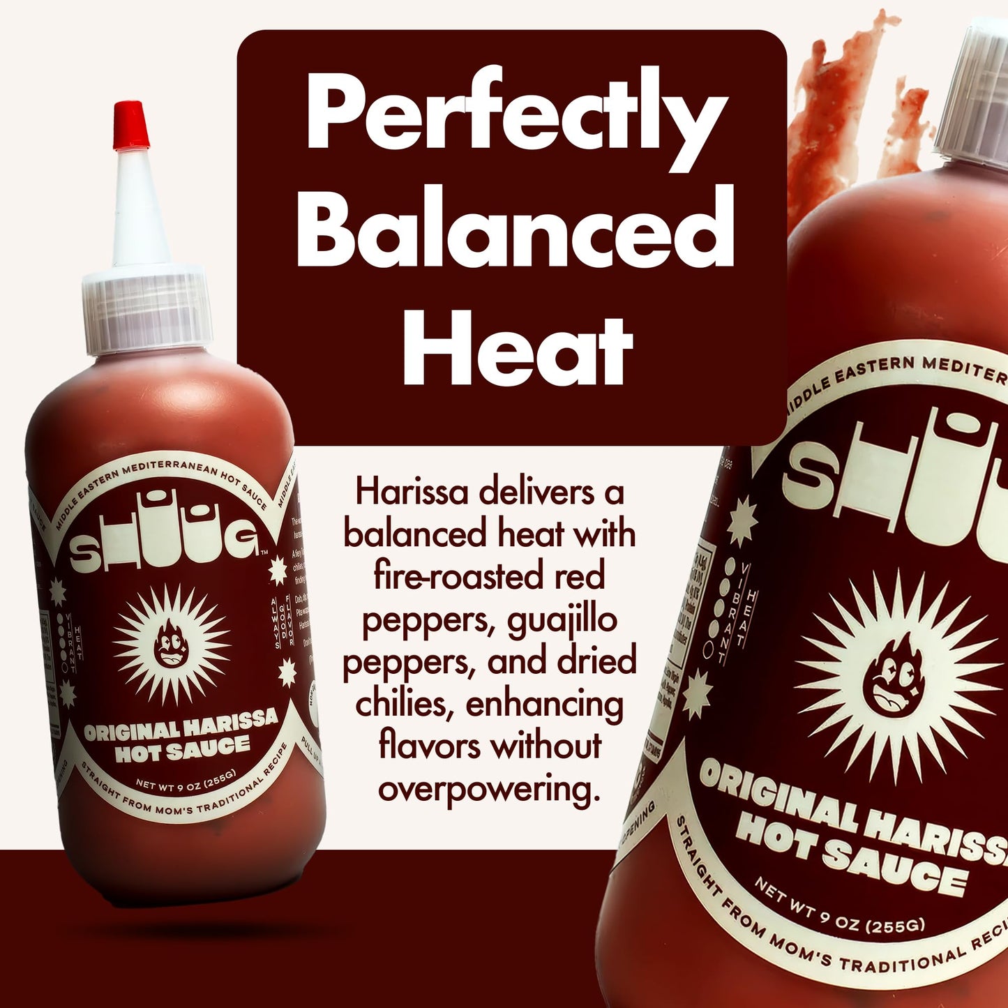 SHUUG Harissa Sauce (9oz) | Hot & Spicy Red Pepper Flavor | Middle Eastern Harissa Paste Sauce with Dried Chilis  Lemon & Garlic | Vegan  Non-GMO  Kosher | Flavor Cooking  Dipping & Marinades | 9oz