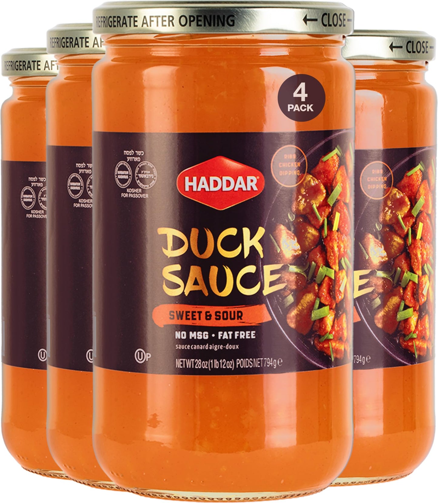 Haddar Sweet & Sour Duck Sauce, 28 oz (4 Pack) | Authentic Asian Style | No MSG | Perfect for Egg Rolls, Spring Rolls, Wontons, 