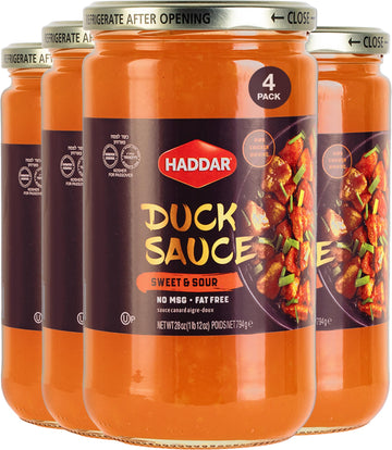 Haddar Sweet & Sour Duck Sauce, 28 oz (4 Pack) | Authentic Asian Style | No MSG | Perfect for Egg Rolls, Spring Rolls, Wontons, 