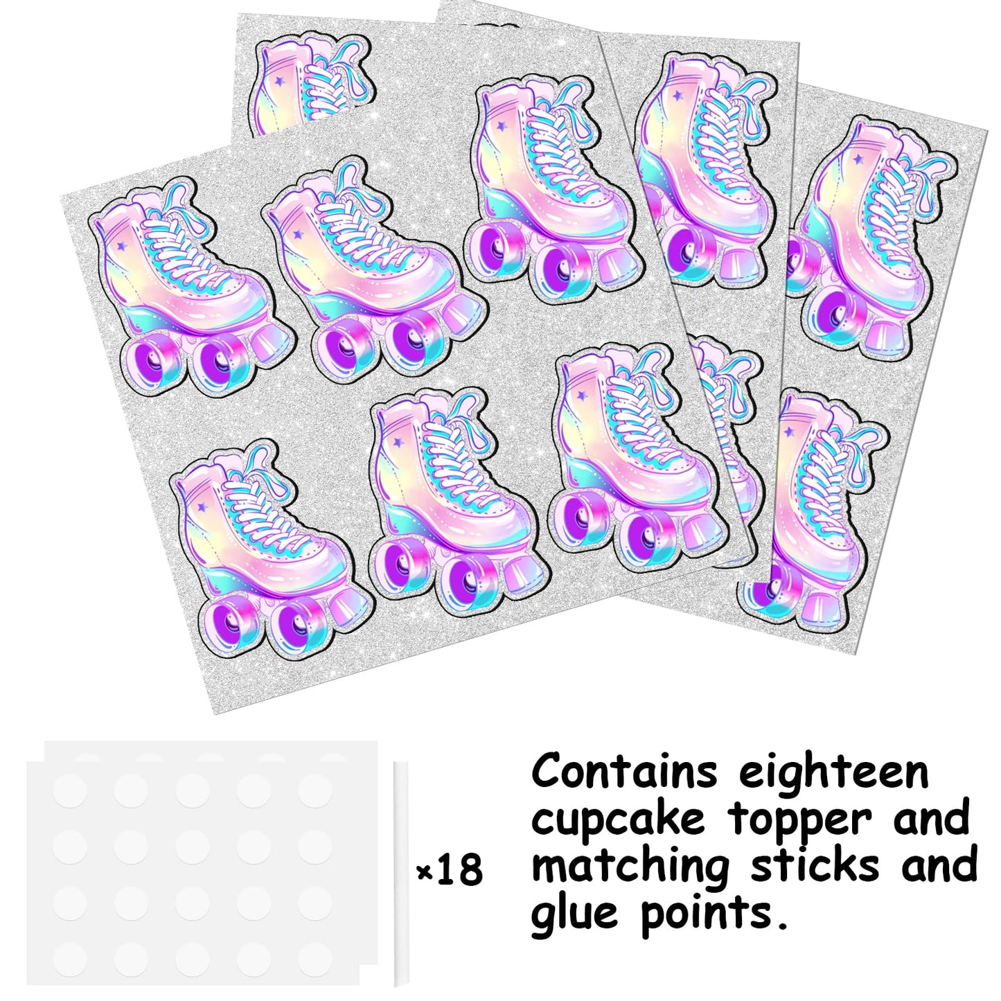 18Pcs Glitter Roller Skates Dessert Cupcake Topper Children Boy Girl Happy Birthday Party Decorations 80S 90S Retro Hip Hop Roll