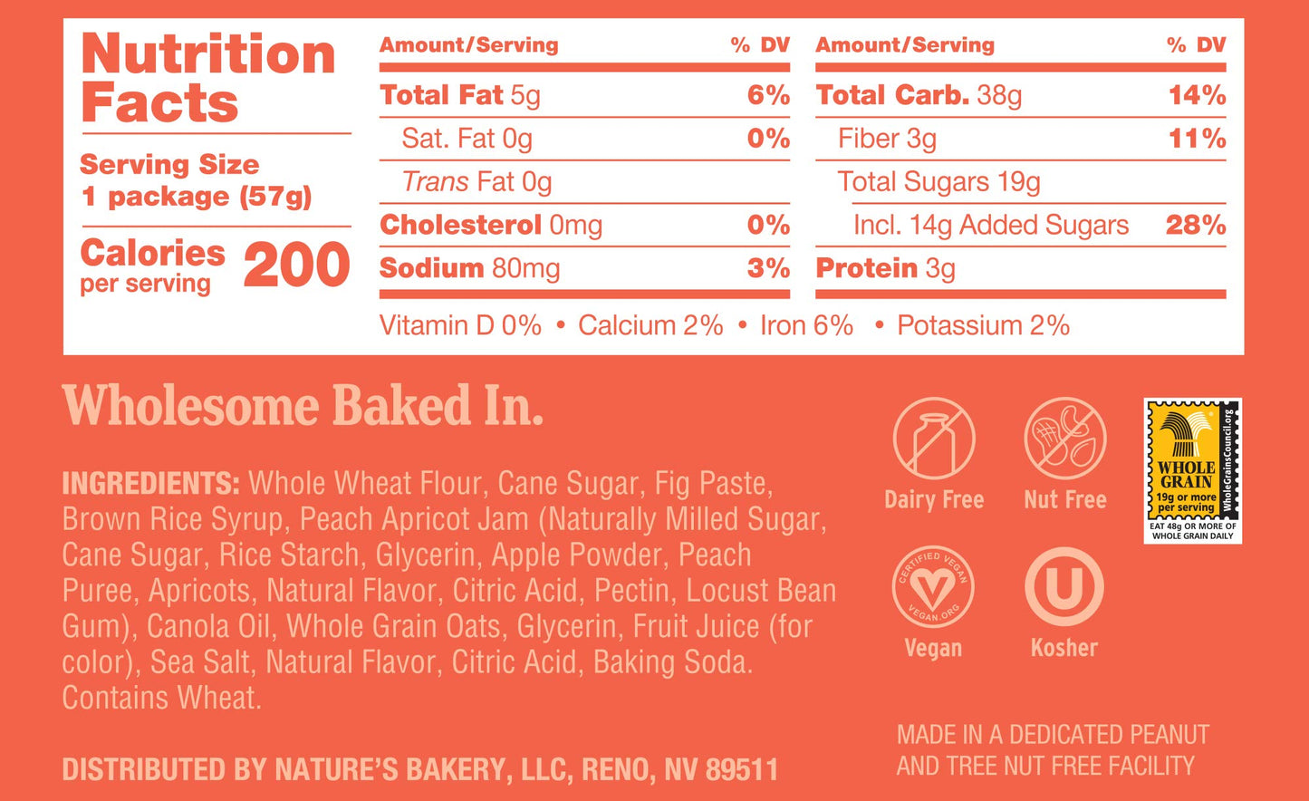 Natures Bakery Whole Wheat Fig Bars, Peach Apricot, Real Fruit, Vegan, Non-Gmo, Snack Bar, 1 Box With 12 Twin Packs (12 Twin Pac