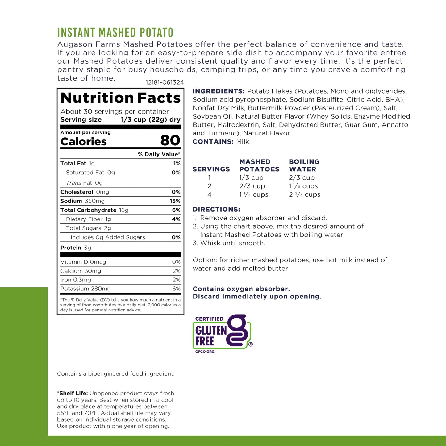 Augason Farms Instant Mashed Potatoes Can, Emergency Food Supply, Everyday Meals, 30 Servings