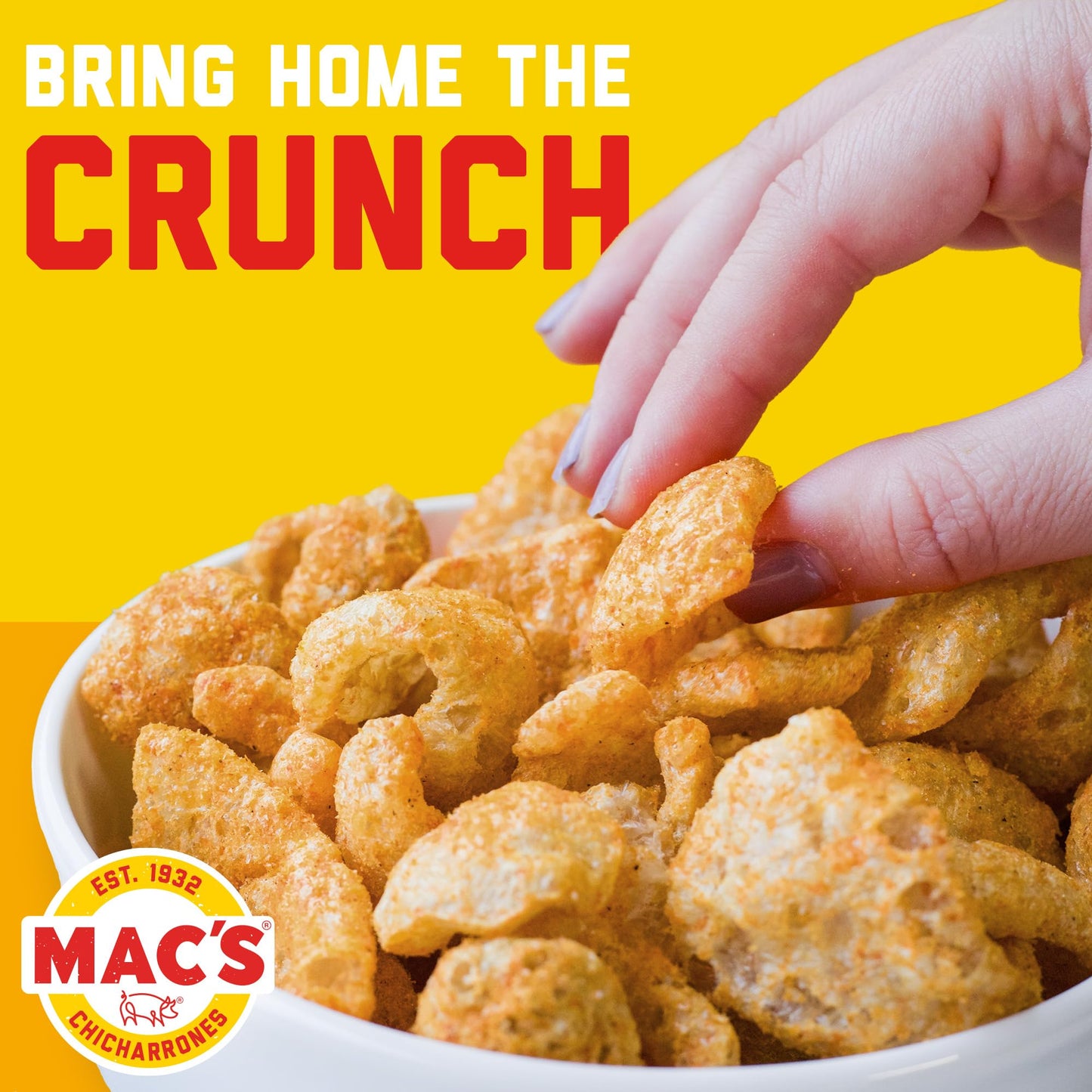 Macs Hot Fried Pork Skins - Hot Flavored Chicharrones Pork Rinds - Low Carb, Gluten-Free, Keto-Friendly Snack- 3oz (12-Pack)