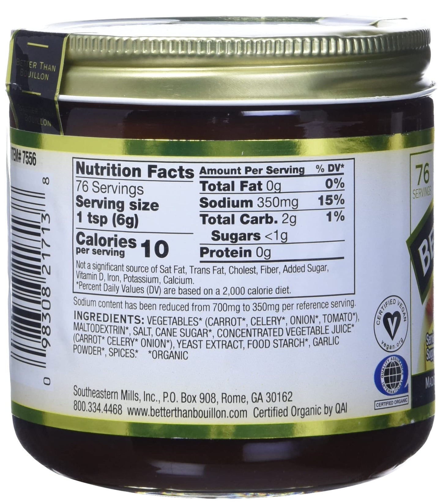 Better Than Bouillon Organic Vegetable Base 16 Oz, Reduced Sodium, Original Version, EACH