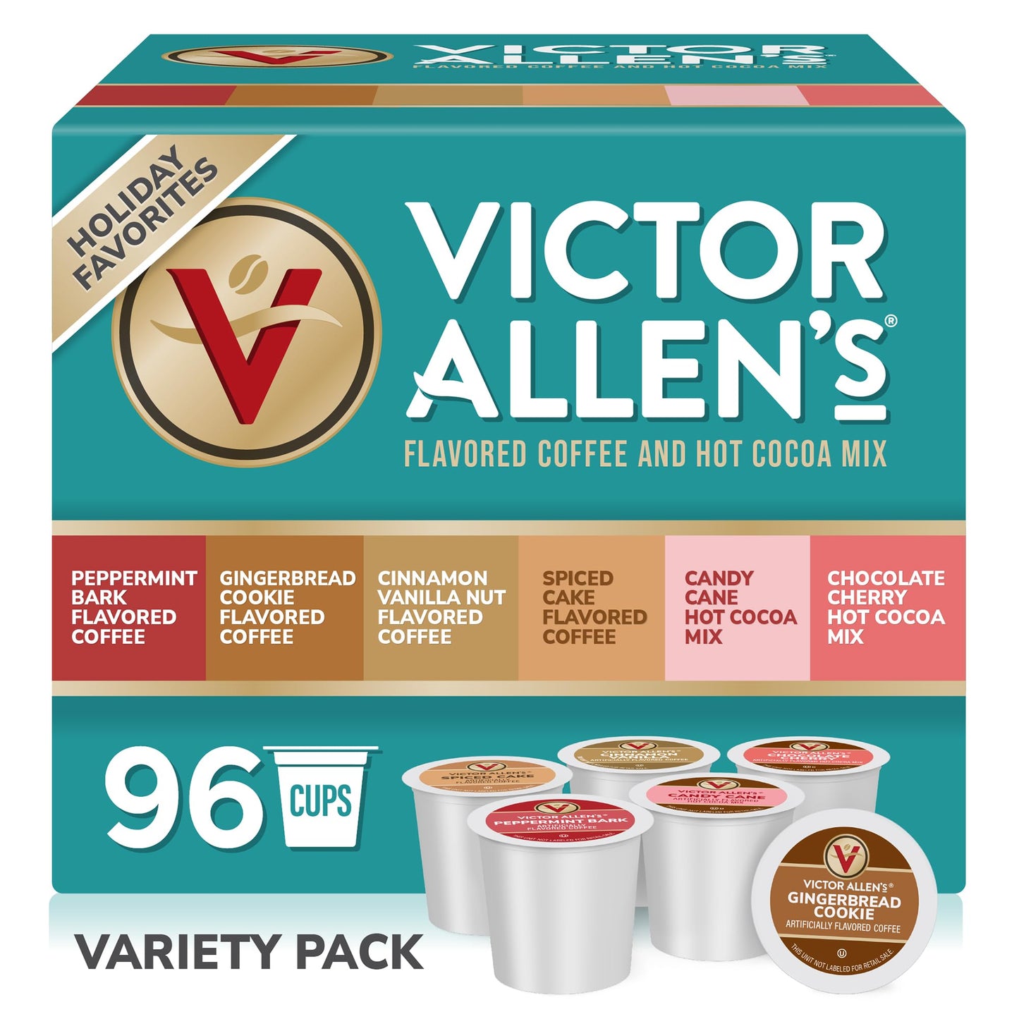 Victor Allens Coffee Holiday Favorites Variety Pack, 96 Count Single Serve Cups for Keurig, Brown