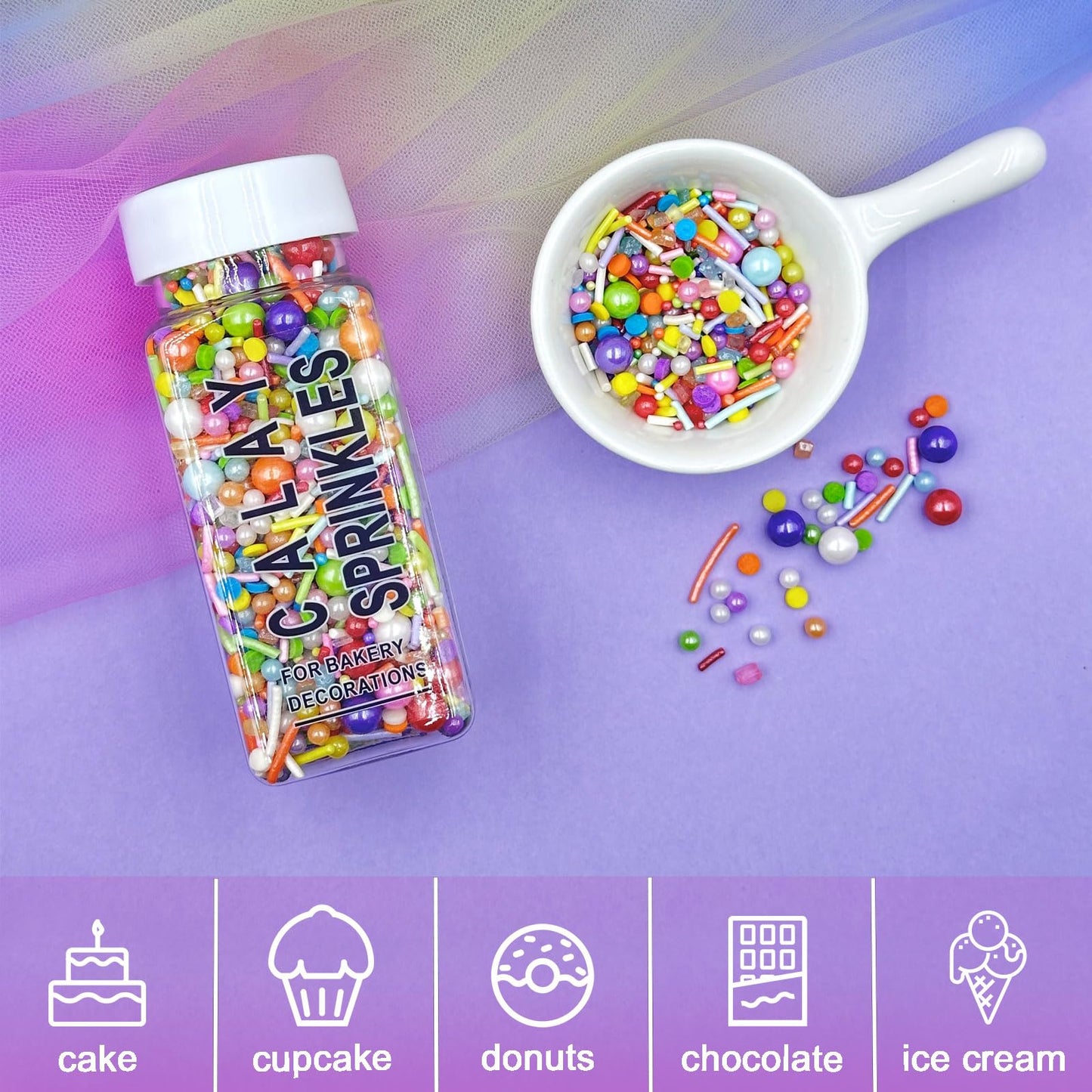 Rainbow Sprinkles For Cake Decorating, Pastel Jimmies And Pearls Sprinkles Mix For Donut Cookie Baking Brownies Cupcake Ice Crea