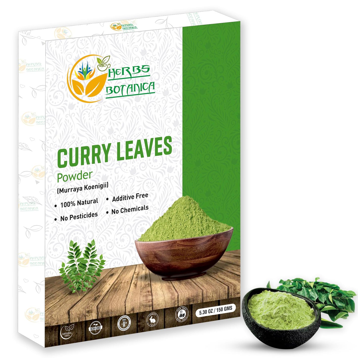 Herbs Botanica Curry Leaf Powder 100% Natural Grown Dried 5.3 oz | Promotes Hair Growth Formulation | Strong Hair | Hair Volume 