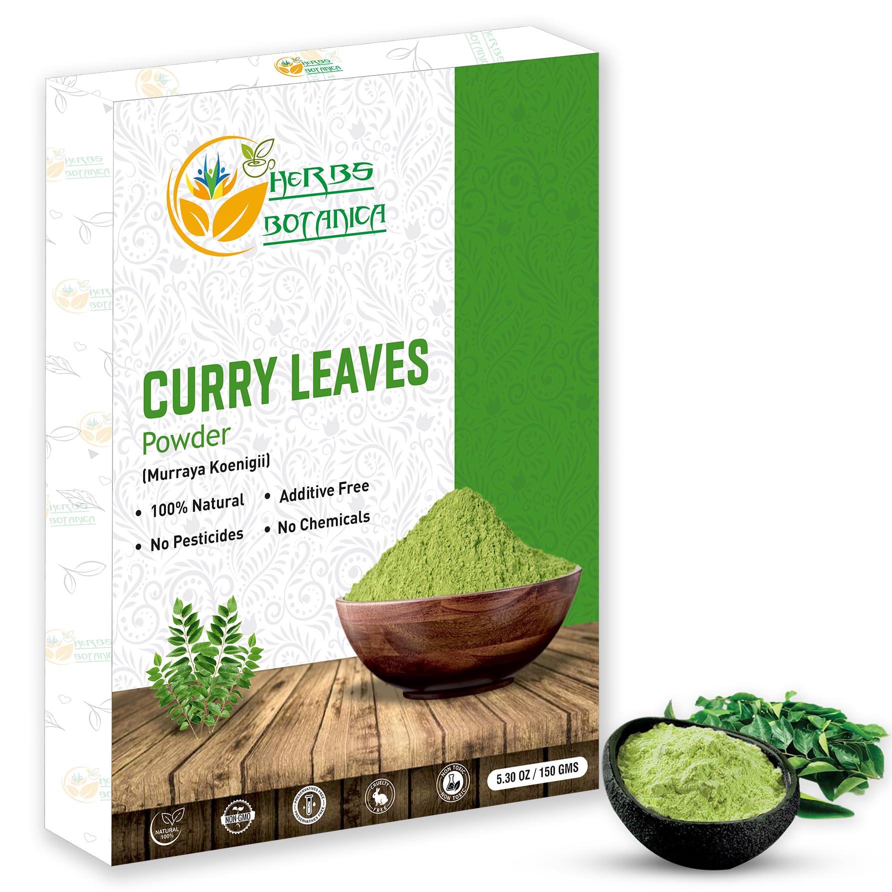 Herbs Botanica Curry Leaf Powder 100% Natural Grown Dried 5.3 oz | Promotes Hair Growth Formulation | Strong Hair | Hair Volume 