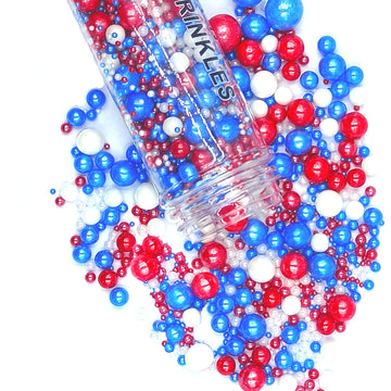Sprinkles Edible Red White Blue Patriotic Pearls Sugar Sprinkles Candy 142g/ 5.01oz Mix Size Pearls Baked Cakes Cupcakes Topper 