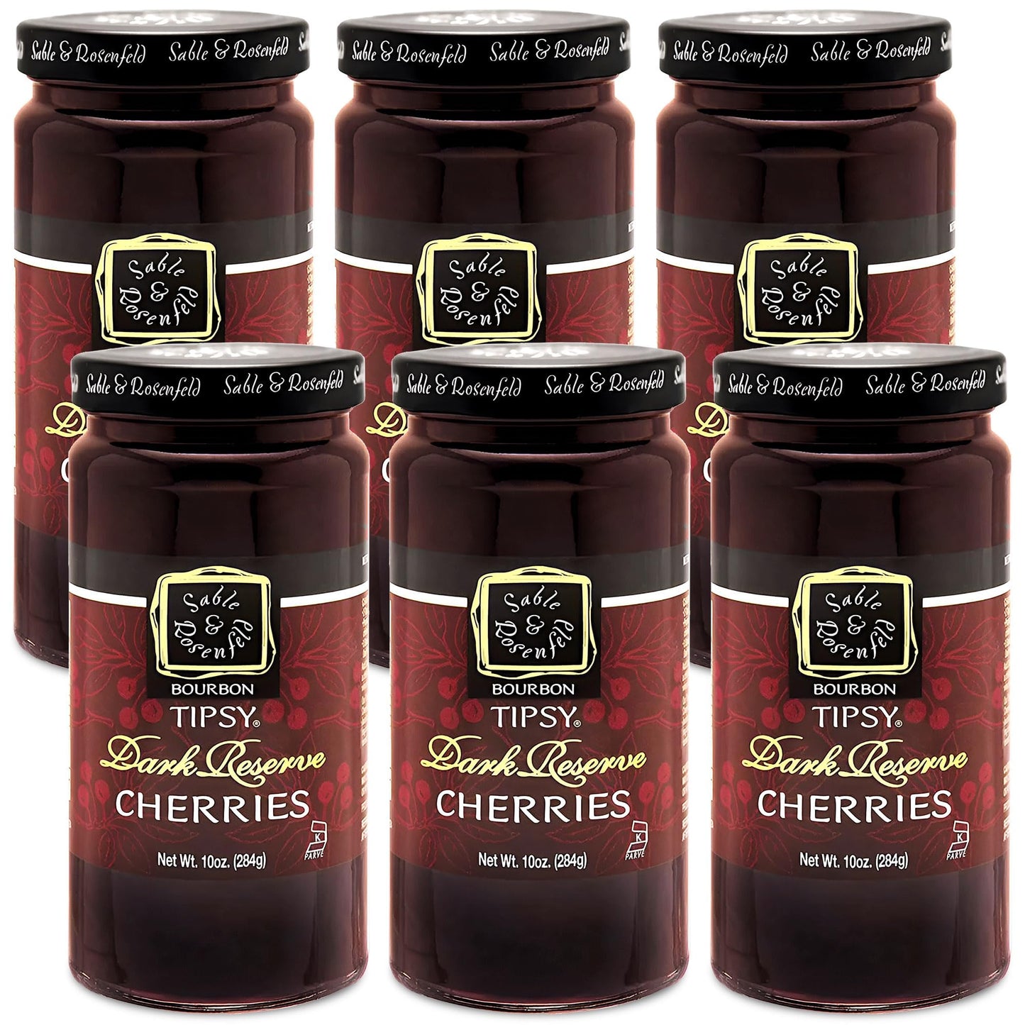 Sable & Rosenfeld Spirit-Inspired Flavor Tipsy Dark Reserve Cocktail Cherries, Kosher, 10 Ounces (Pack Of 6)